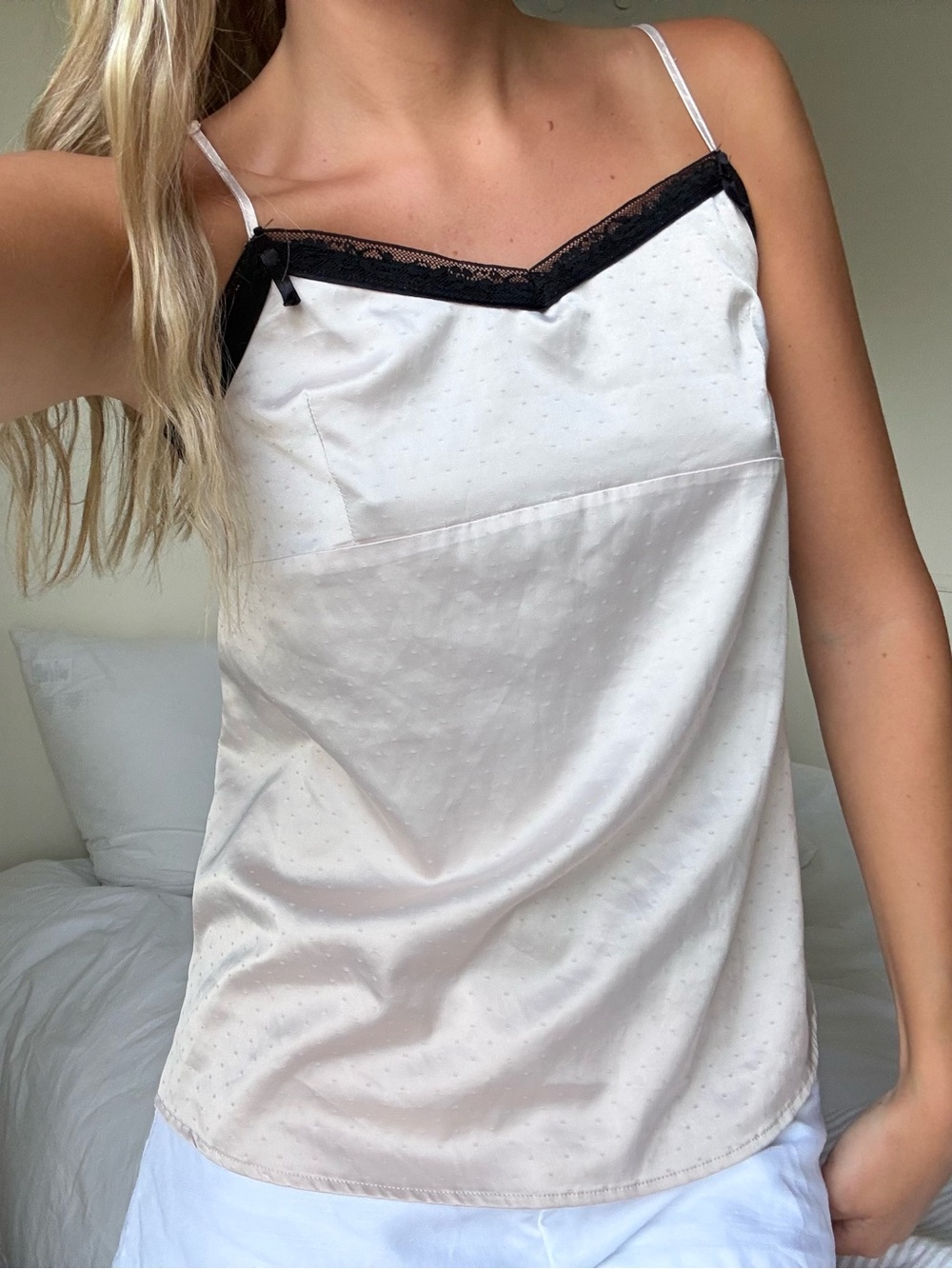 satin polka dot Lace-Trim Camisole